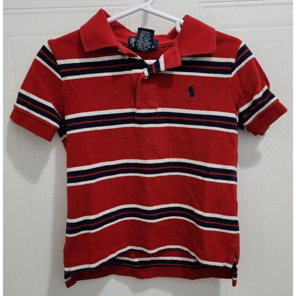 POLO Ralph Lauren Red / White / Blue Striped Polo Shirt Youth Size 3/3T‎ Cotton